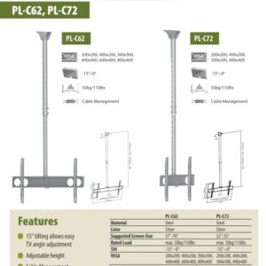 Sunne | Ceiling mount | PL-C62 | Tilt | 37-70 " | Maximum weight (capacity) 50 kg | Silver