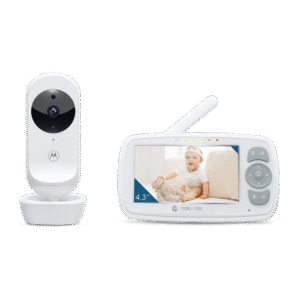 motorola | video baby monitor | vm34 4.3" | 4.3" diagonal color screen; lullabies; two way talk; room temperature monitoring; infrared night vision; led sound level indicator; 2.4ghz fhss wireless technology for in home viewing; digital zoom; high sensitivity microphone; rechargeable parent unit;secure and private connection | white