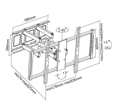 Sunne | Wall Mount | 60-100-EA | 60-100 " | Maximum weight (capacity) 80 kg | Black