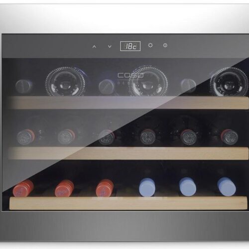 Caso | Wine cooler | WineSafe 18 EB | Energy efficiency class G | Built-in | Bottles capacity Up to 18 bottles | Cooling type Compressor technology | Stainless steel