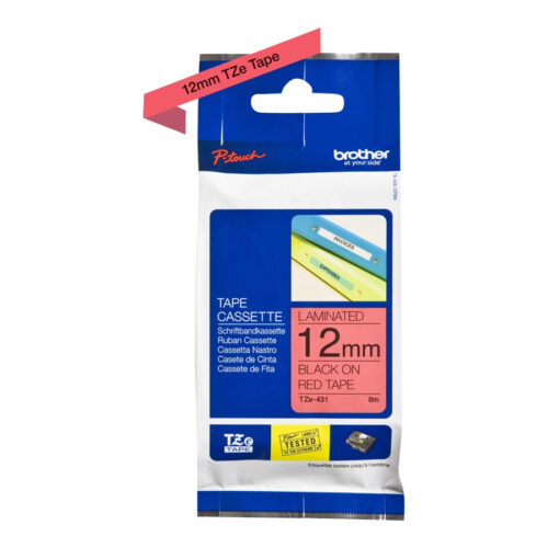 Brother | TZE-431 Laminated Tape | Black on Red | TZe | 8 m | 1.2 cm