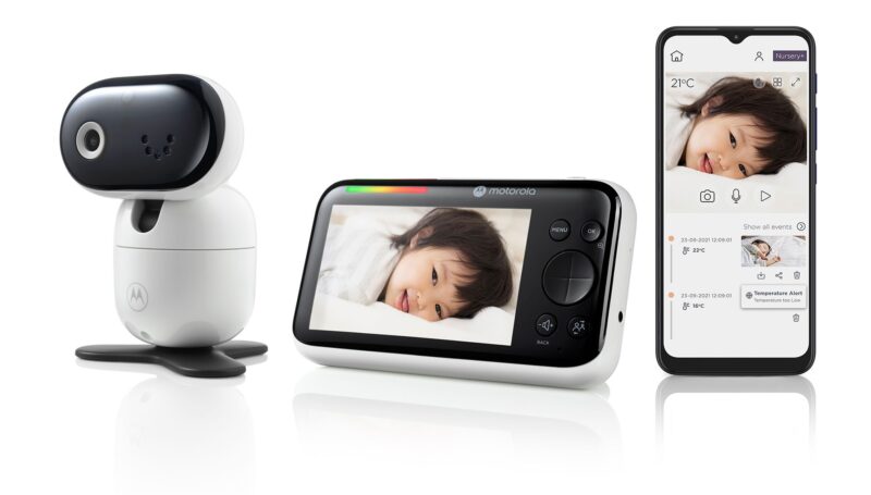 Motorola PIP1610 HD CONNECT 5.0" Wi-Fi HD Motorized Video Baby Monitor, White/Black | Motorola | Wi-Fi HD Motorized Video Baby Monitor | PIP1610 HD CONNECT 5.0" | 5.0” IPS color display with HD 1280 x 720px resolution; Remote pan, tilt and zoom; Two-way talk; Secure and private connection; 24-hour event monitoring  and streaming; Wi-Fi connectivity for on-the-go viewing;  2.4GHz FHSS wireless technology for in-home viewing; Room temperature monitoring; Infrared night vision; High sensitivity microphone; Wall Mount (using bracket provided) | White/Black