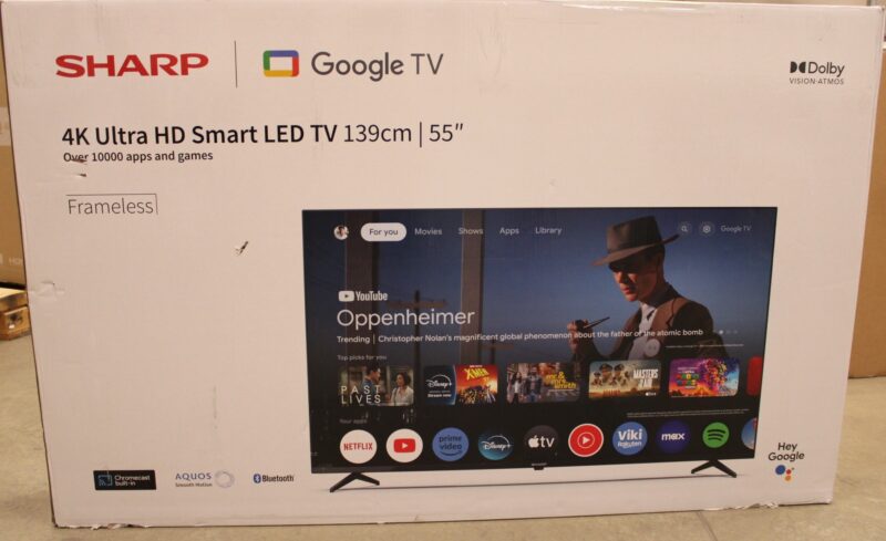 sharp 55gl4260e | 55" (139cm) | smart tv | google tv | 4k uhd | damaged packaging, unpacked, unpacked accessories